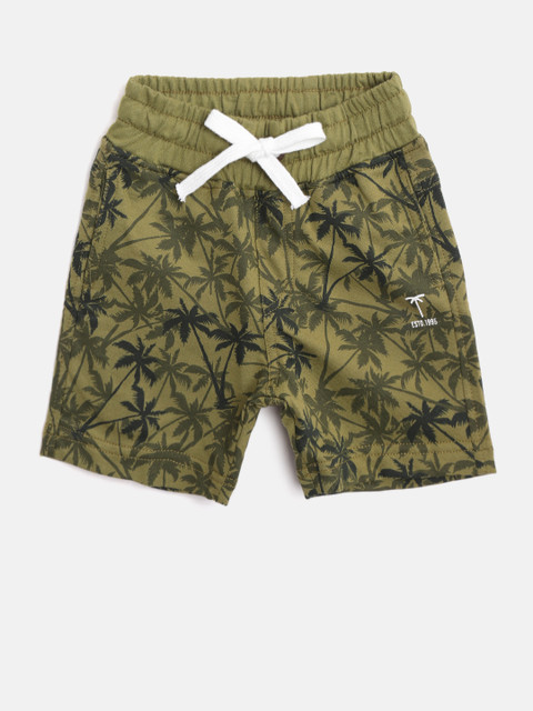 

Palm Tree Boys Olive Green Tropical Print Regular Shorts