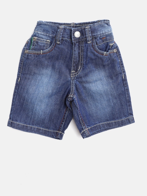 

Palm Tree Boys Navy Blue Washed Regular Fit Denim Shorts