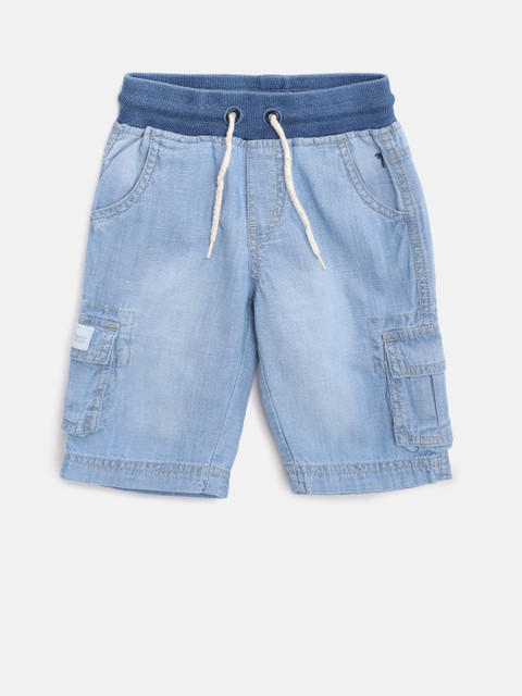 

Palm Tree Boys Blue Washed Regular Fit Denim Cargo Shorts