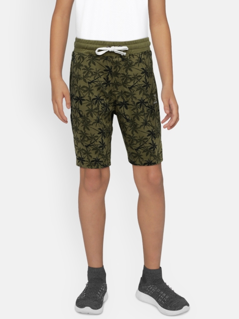 

Palm Tree Boys Olive Green Printed Regular Fit Regular Shorts