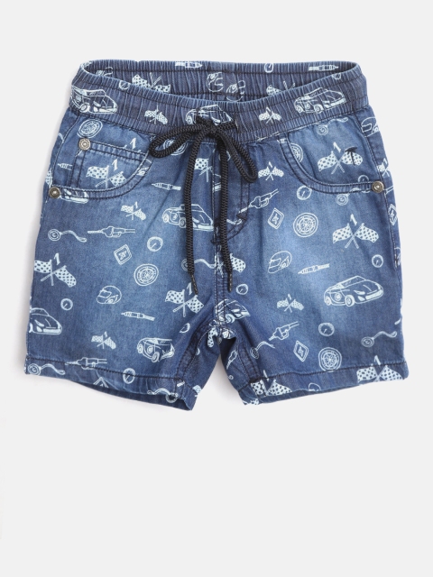 

Palm Tree Boys Blue & White Printed Campus Fit Washed Denim Shorts