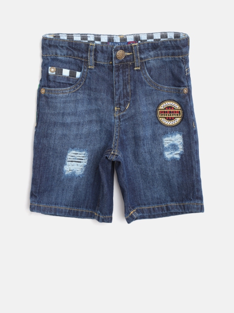 

Palm Tree Boys Navy Washed Distressed Denim Shorts, Navy blue
