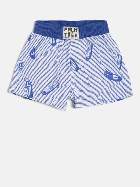 

Palm Tree Boys White & Blue Printed Regular Fit Regular Shorts