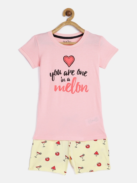 

Palm Tree Girls Pink & Yellow Printed Clothing Set