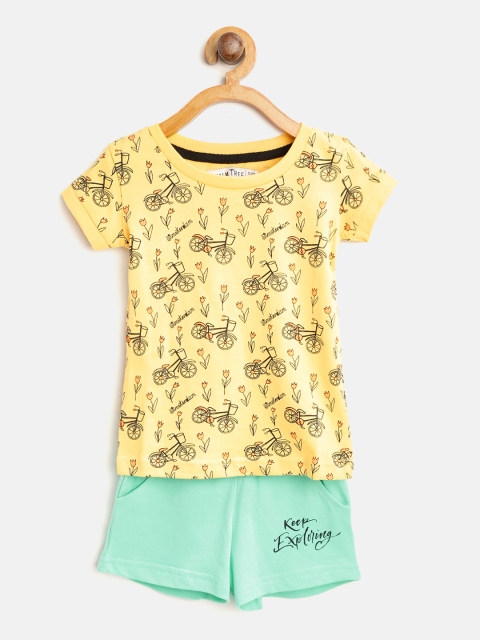 

Palm Tree Girls Yellow & Green Printed T-shirt with Shorts