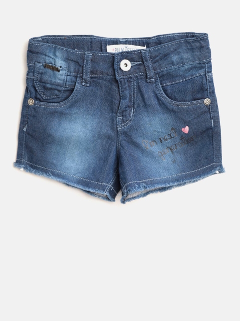 

Palm Tree Girls Navy Blue Washed Regular Fit Denim Shorts