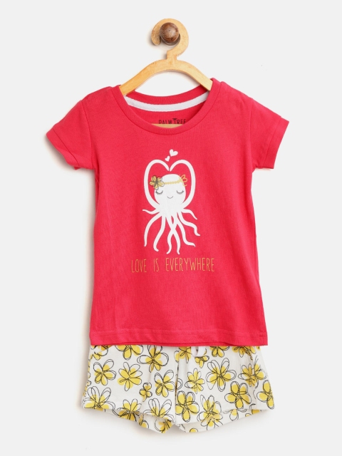 

Palm Tree Girls Pink & White Printed T-shirt with Shorts
