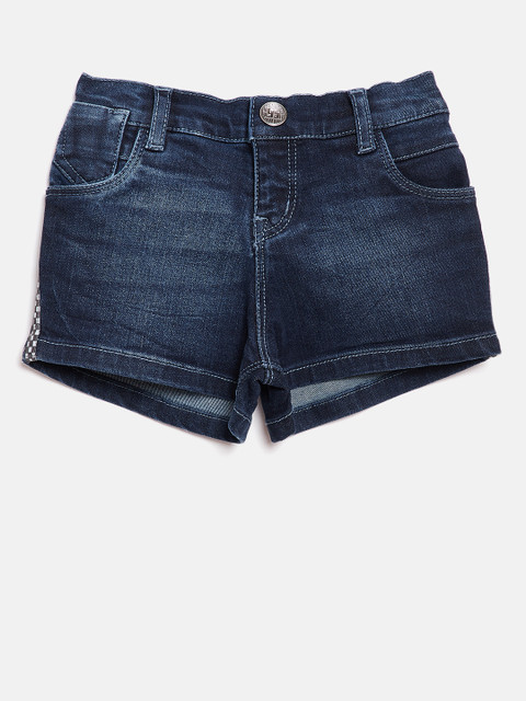 

Palm Tree Girls Navy Blue Washed Regular Fit Denim Shorts