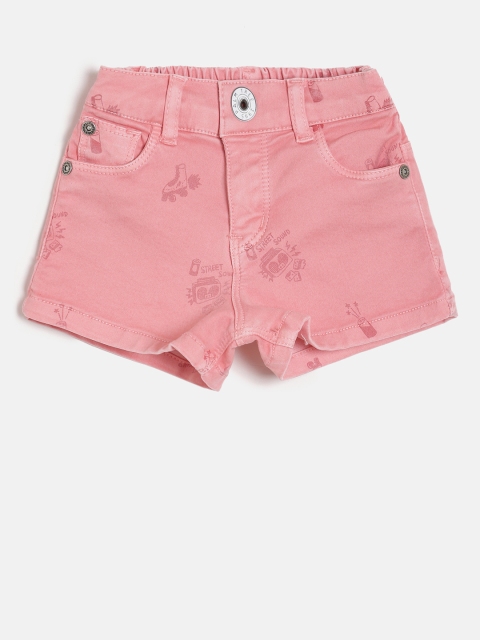 

Palm Tree Girls Pink Printed Regular Fit Denim Shorts