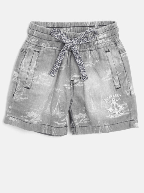 

Palm Tree Boys Grey Washed Regular Fit Denim Shorts