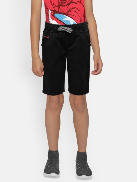 

Palm Tree Boys Black Solid Regular Fit Denim Shorts