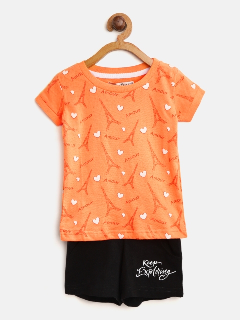 

Palm Tree Girls Orange & Black Printed T-shirt with Shorts
