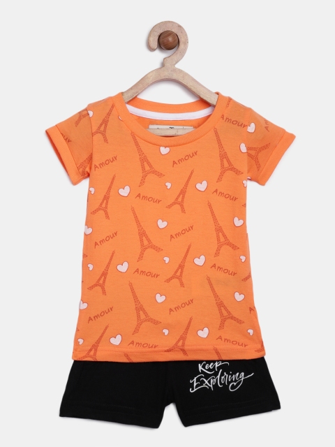 

Palm Tree Girls Black & Orange Printed T-shirt with Shorts