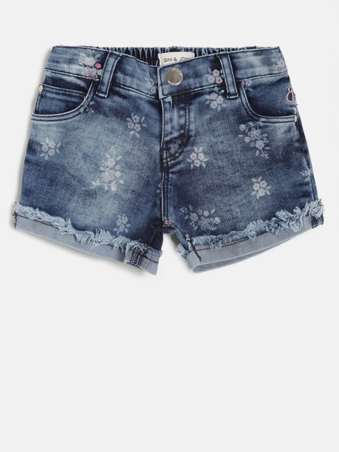 

Gini and Jony Girls Blue Printed Regular Fit Denim Shorts