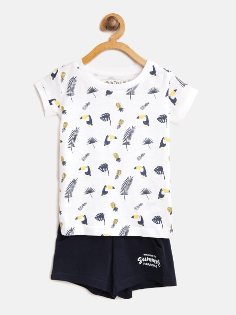 

Palm Tree Girls White & Navy Blue Printed T-shirt with Shorts