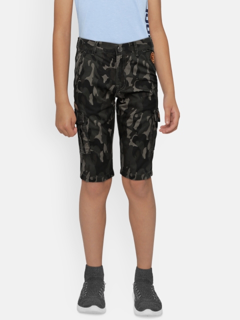 

Palm Tree Boys Olive Green & Black Printed Regular Fit Cargo Shorts