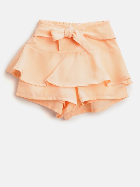 

Gini and Jony Girls Peach-Coloured Solid Knee-Length Skorts