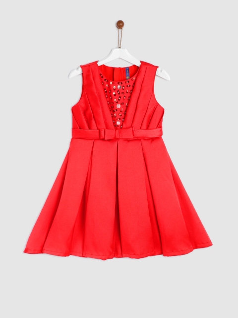 

YK Girls Red Sequins Embellished Fit and Flare Dress