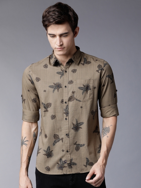 

LOCOMOTIVE Men Khaki Slim Fit Printed Casual Shirt