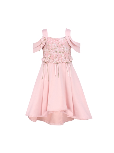 

CUTECUMBER Girls Peach-Coloured Embroidered Fit and Flare Dress