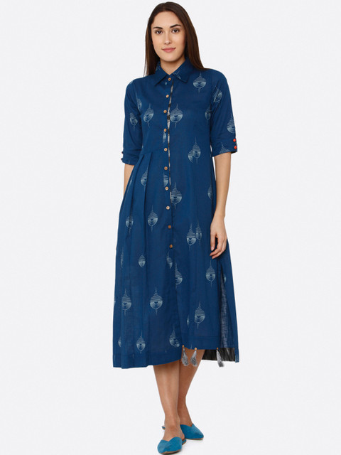 

RAISIN Women Blue Printed Shirt Dress