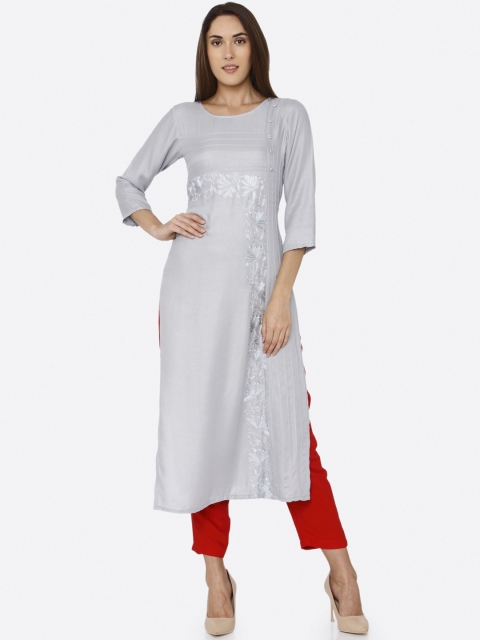 

RAISIN Women Grey Embroidered Straight Kurta