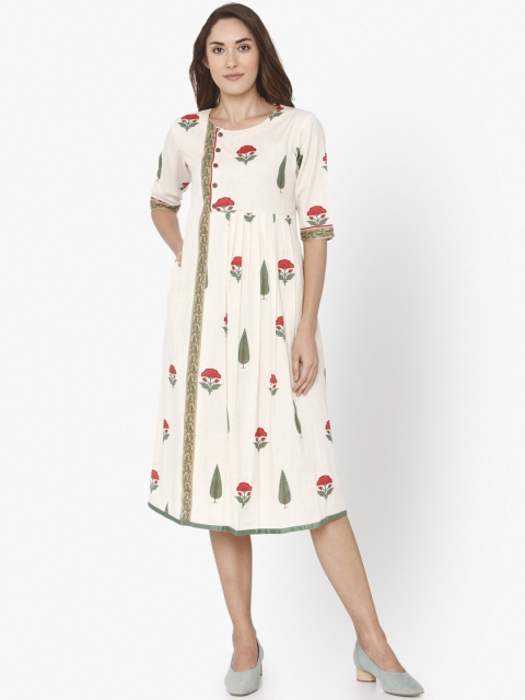 

RAISIN Women White Printed A-Line Dress, Off white