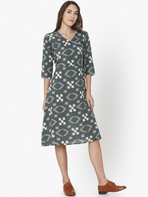 

RAISIN Women Green Printed A-Line Dress