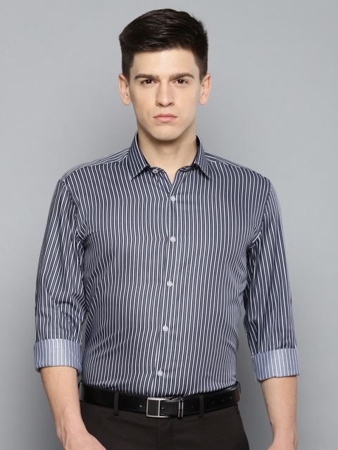 

Louis Philippe Men White & Navy Blue Slim Fit Striped Formal Shirt