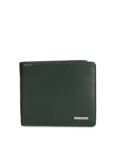 

Peter England Men Green Solid Leather Two Fold Wallet