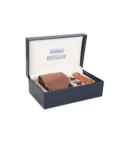 

Peter England Men Maroon, Orange & Silver-Toned Accessory Gift Set