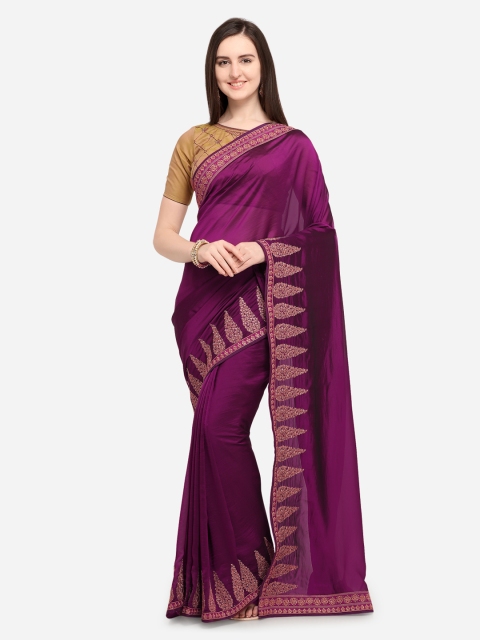 

Shaily Purple Solid Pure Silk Saree with Embroidered Border