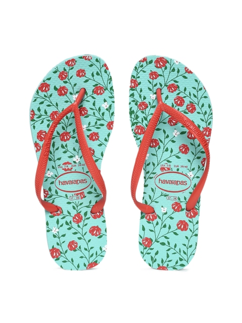 

Havaianas Women Slim Romance Red Turquoise Blue Printed Thong Flip-Flops