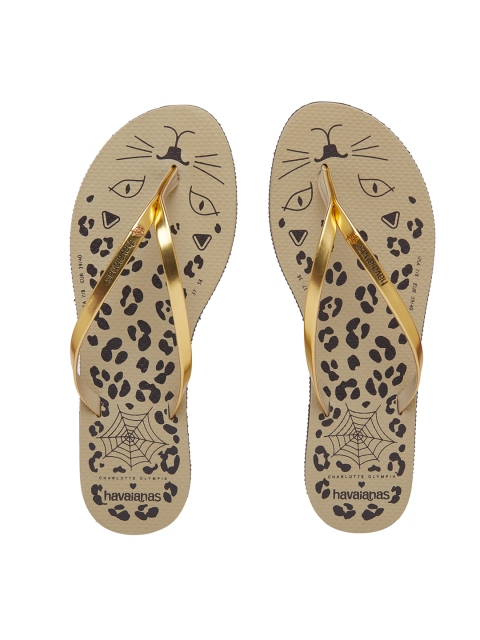 

Havaianas Women Charlotte Olympia Kitty Gold Print Thong Flip-Flops