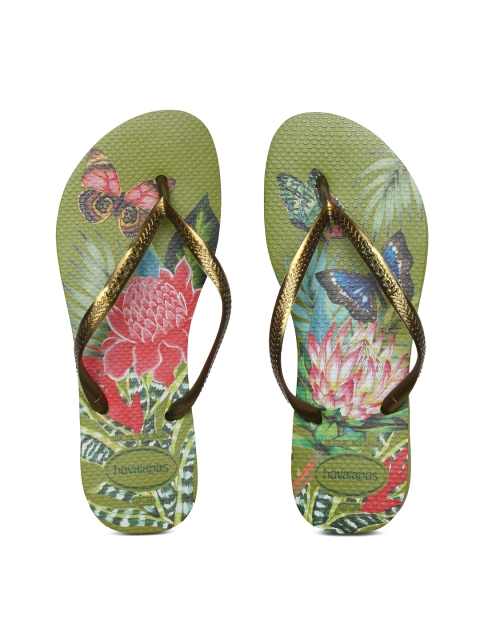 

Havaianas Women Sl Trop. Fc. Green Printed Thong Flip-Flops, Gold