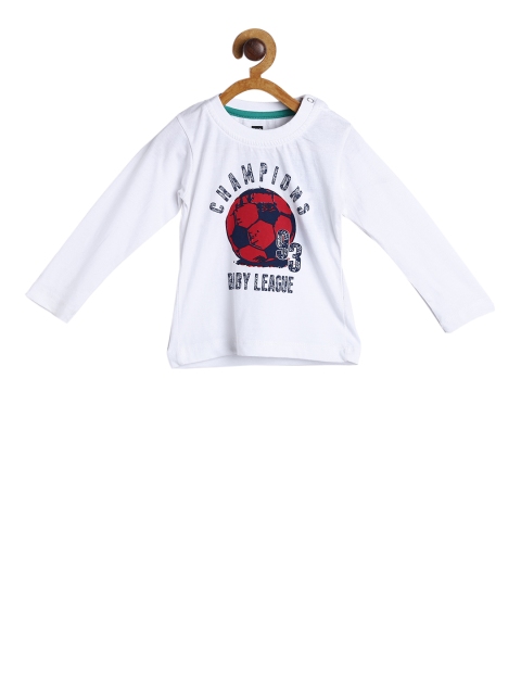 

612 league Boys White Printed Round Neck T-shirt