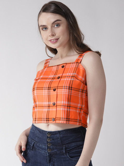 

Madame Women Orange Checked Crop Top