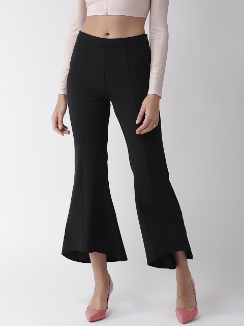 

Madame Women Black Regular Fit Solid Cropped Bootcut Trousers