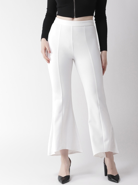 

Madame Women White Regular Fit Solid Cropped Bootcut Trousers