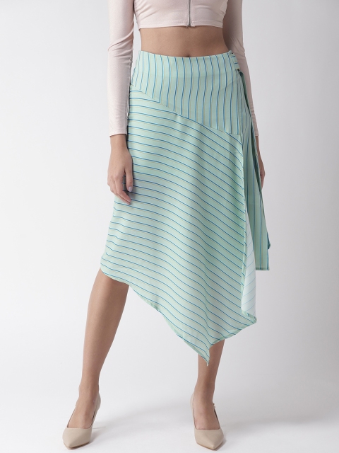 

Madame Women Green & Blue Striped A-Line Skirt