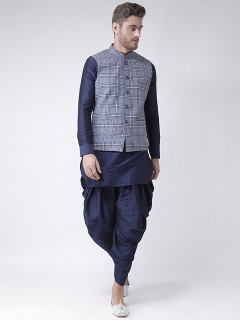 

DEYANN Men Navy Blue Printed Kurta with Patiala