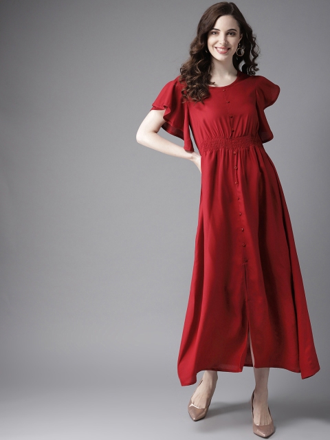 

HERE&NOW Women Maroon Solid Maxi Dress