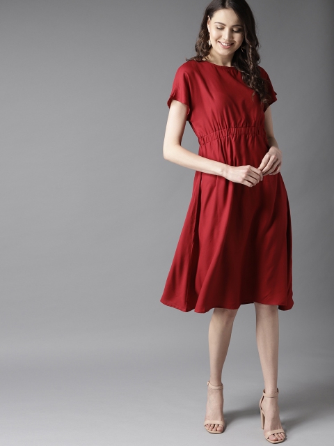 

HERE&NOW Women Maroon Solid A-Line Dress