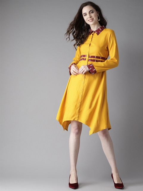 

HERE&NOW Women Yellow Solid Shirt Dress