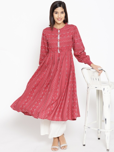 

Moda Rapido Women Pink & White Printed Anarkali Kurta