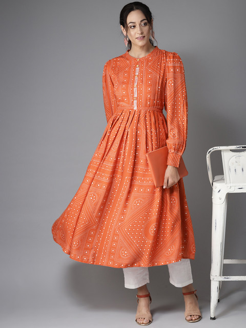 

Moda Rapido Women Orange & Off-White Printed Anarkali Kurta