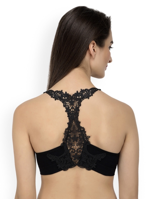 

Laceandme Black Lace Non-Wired Lightly Padded Styled Back Bralette Bra 4376
