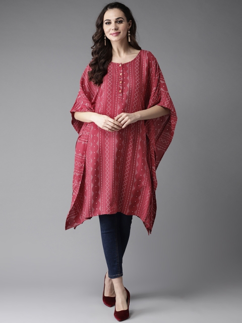 

Moda Rapido Women Red Printed Kaftan Kurta