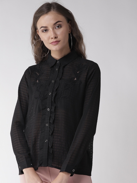 

Madame Women Black Semi Sheer Self Checked Shirt