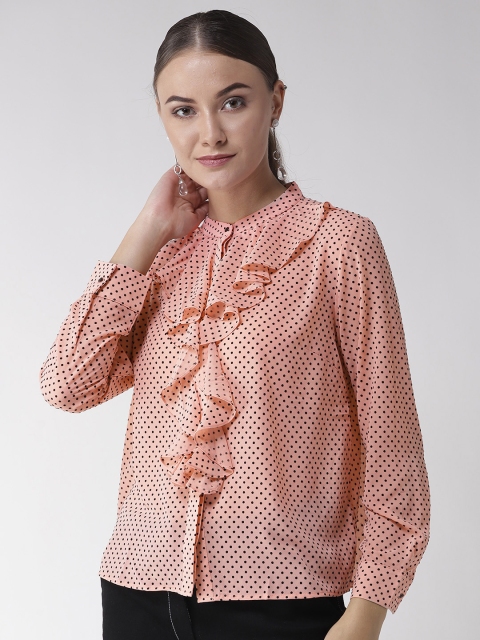 

Madame Women Peach-Coloured & Black Regular Fit Printed Casual Shirt